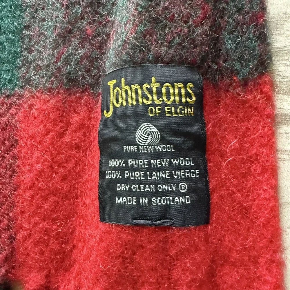 Johnstons of Elgin 100% Pure Wool Throw Blanket Red Plaid Scotland 4'x5' Fringe